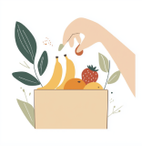 Una mano coge una fruta de una cesta de Disfruta & Verdura Fruta Oficina.